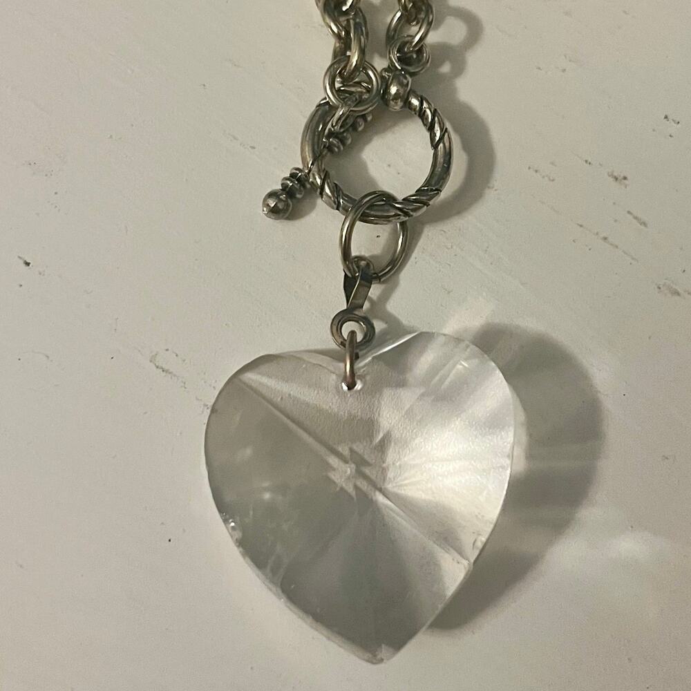 Bling Chain Fashion Necklace Heart Crystal Pendant Silver